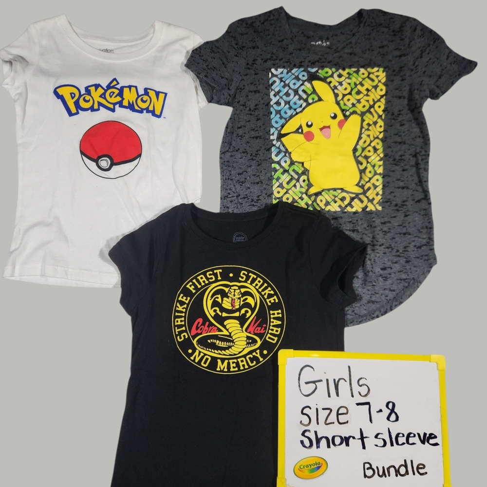 Pokemon Girls' Size 7-8 Short Sleeve Graphic T-Shirt Bundle/Lot/Set